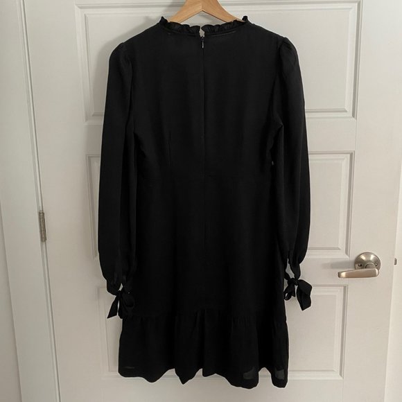 ANN TAYLOR Black Tie Sleeve Split Neck Embroidered Dress | Size 2 - Picture 2 of 10